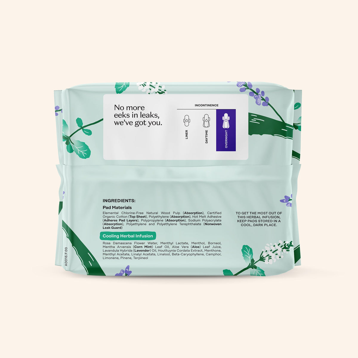 Incontinence Cooling Herbal Infusion 100% Organic Cotton Cover Nighttime Pads
