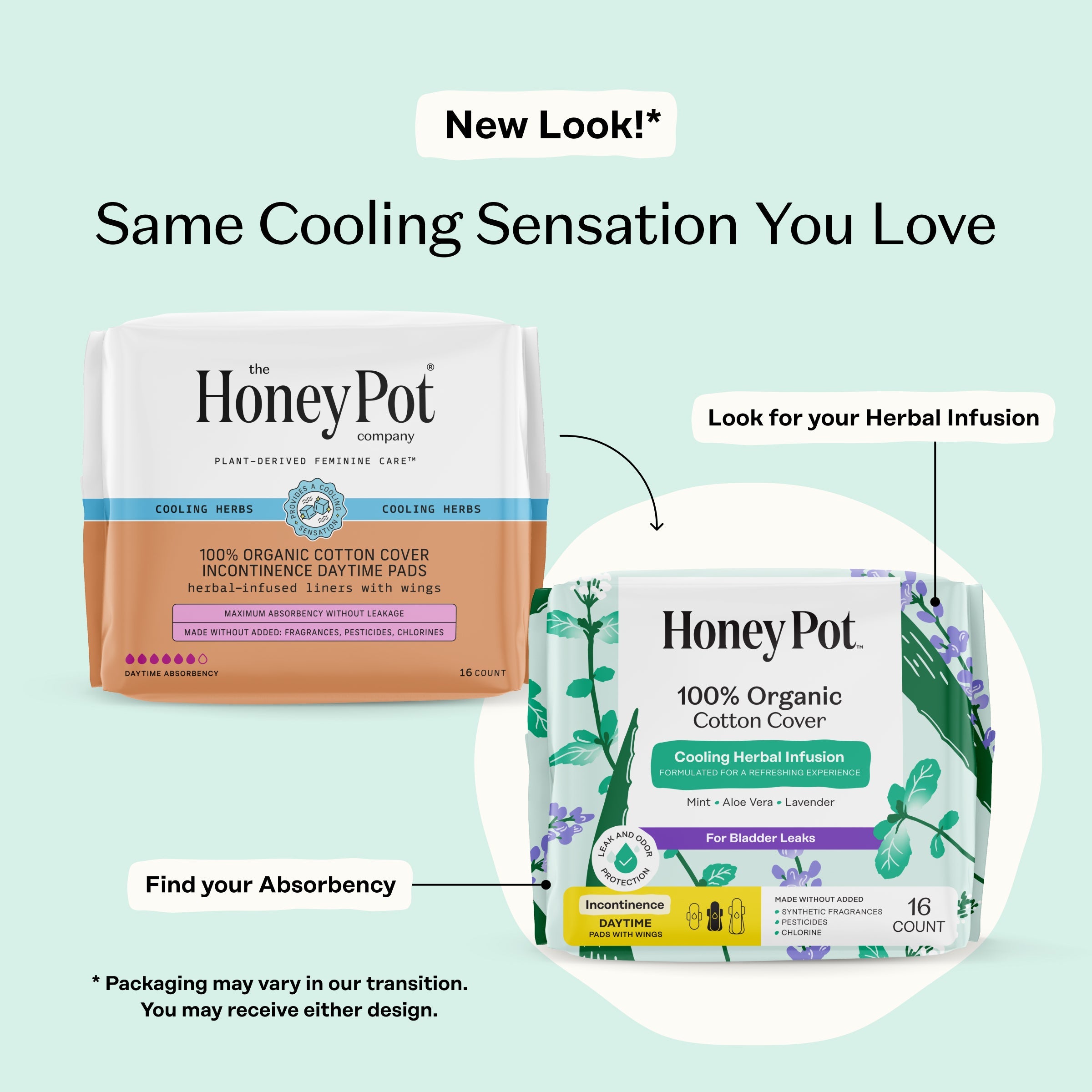 Incontinence Cooling Herbal Infusion 100% Organic Cotton Cover Daytime Pads